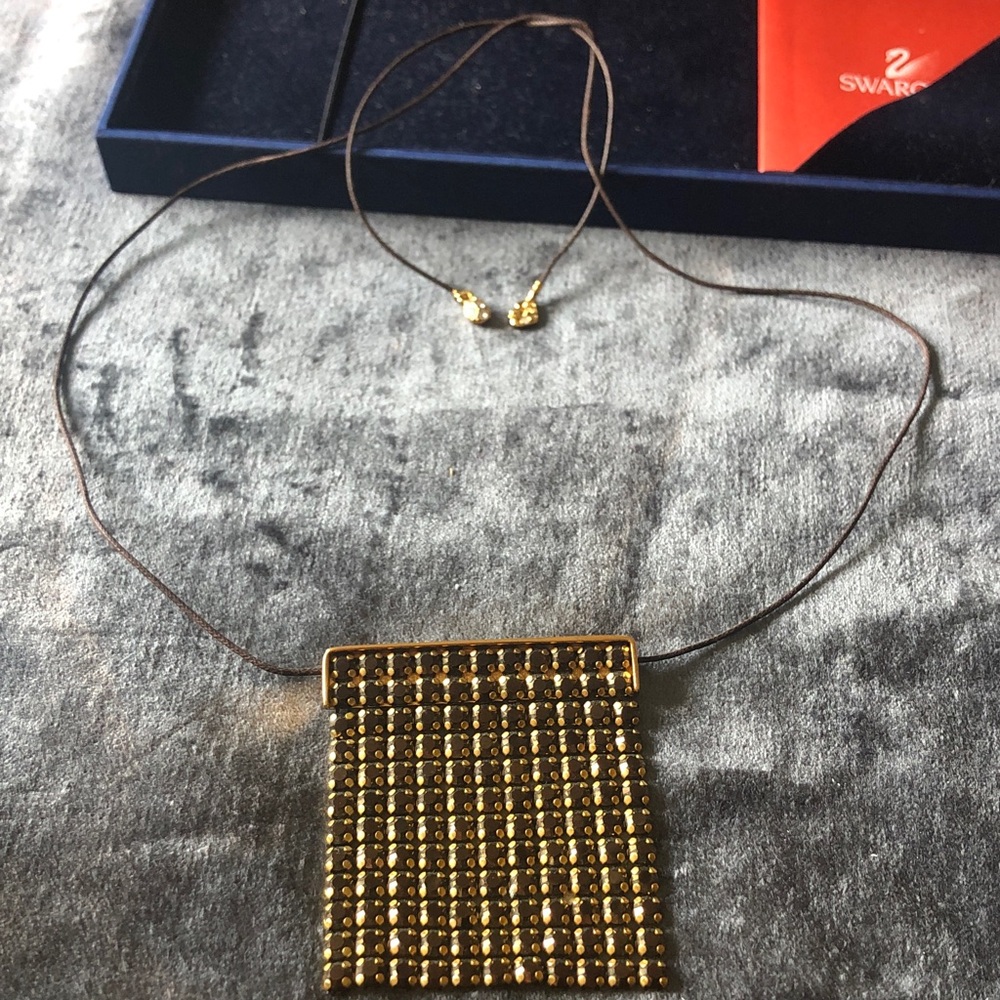 Swarovski Gold and Black Square Pendant Necklace